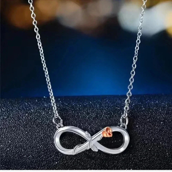 1 LEFT! Silver Infinity Rose Necklace - Picture 3 of 5